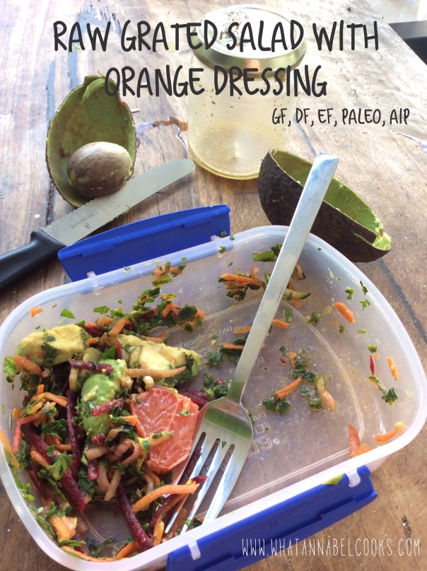 raw grated salad with oranage dressing